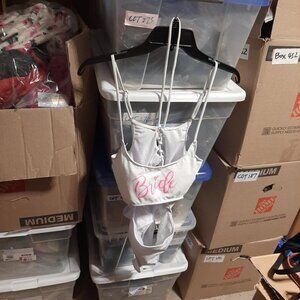 New TAG !  Women One Piece Swimsuit Push Up Bra Bride Front& Back Open White SzL